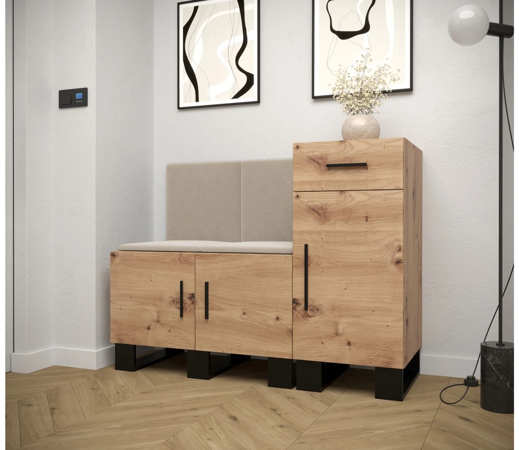 Set mobilier pentru hol Amanda 18 (Stejar artisan + bej). 1086010