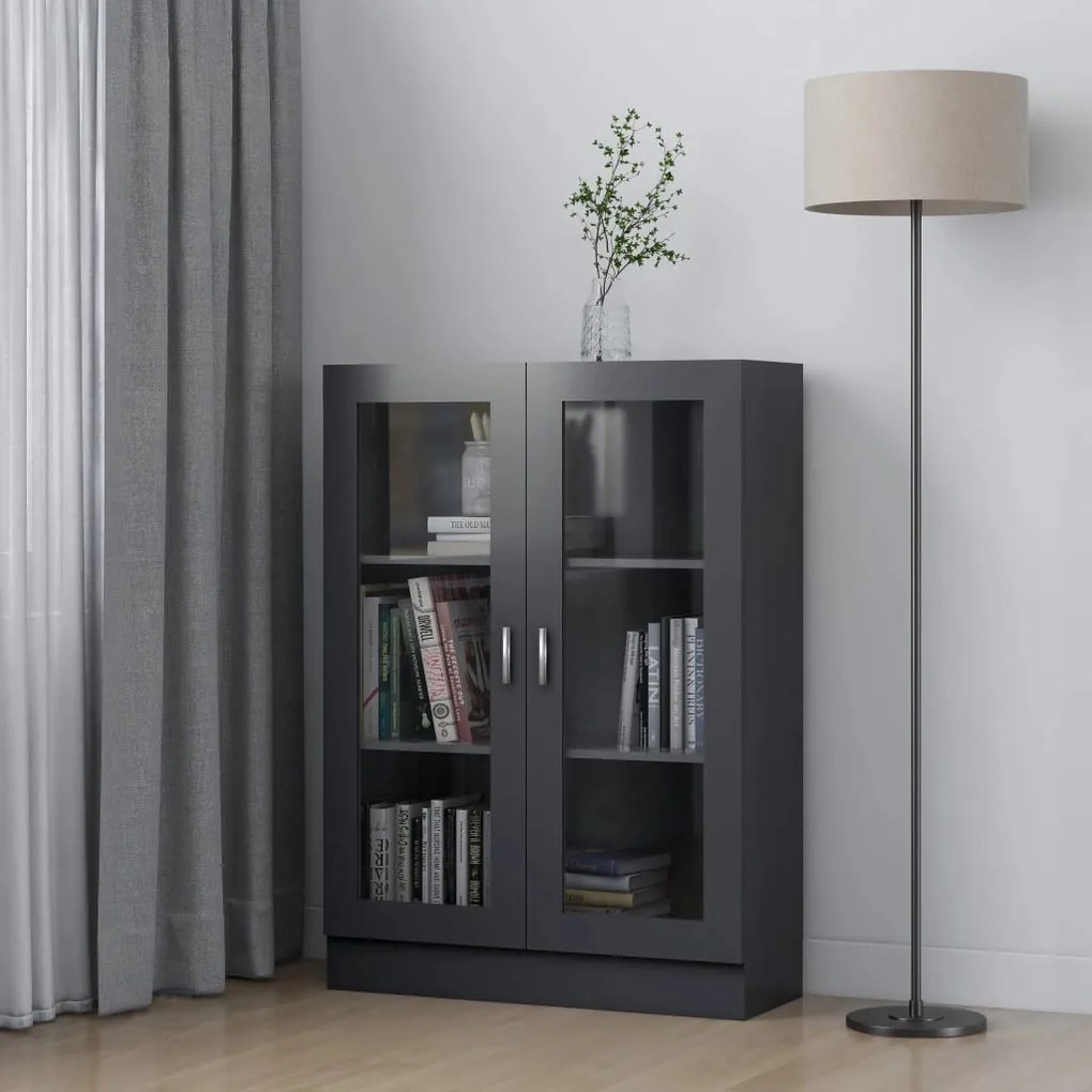 802752 vidaXL Dulap cu vitrină, gri, 82,5 x 30,5 x 115 cm, PAL