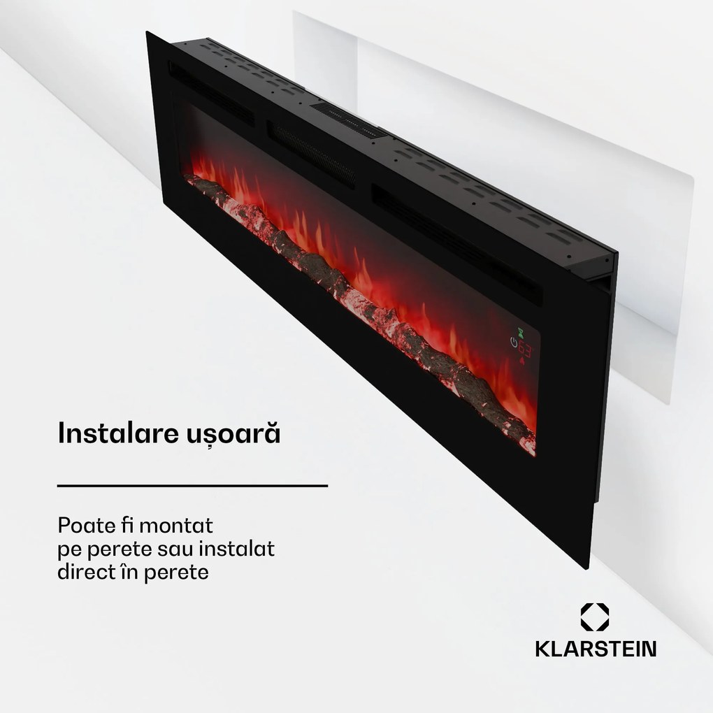 Klarstein Șemineu electric inteligent Galeras Smart, 2 setări de temperatură, 16 - 30°| Iluzia flăcării LED, Opțiune de conectare IOT