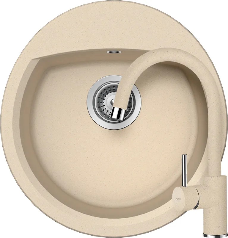 Set chiuveta bucatarie Schock Manhattan R-100 470 x 490 mm si baterie bucatarie Schock Plutos Cristalite Moonstone, bej