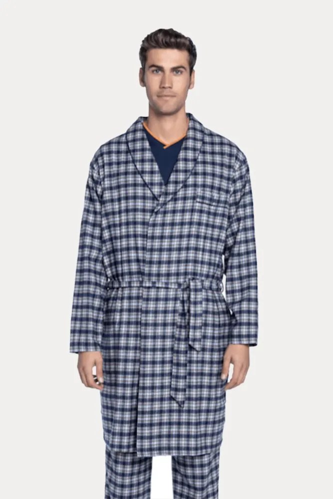 Halat de flanel pentru bărbați PABLO XXL Albastru închis / Navy