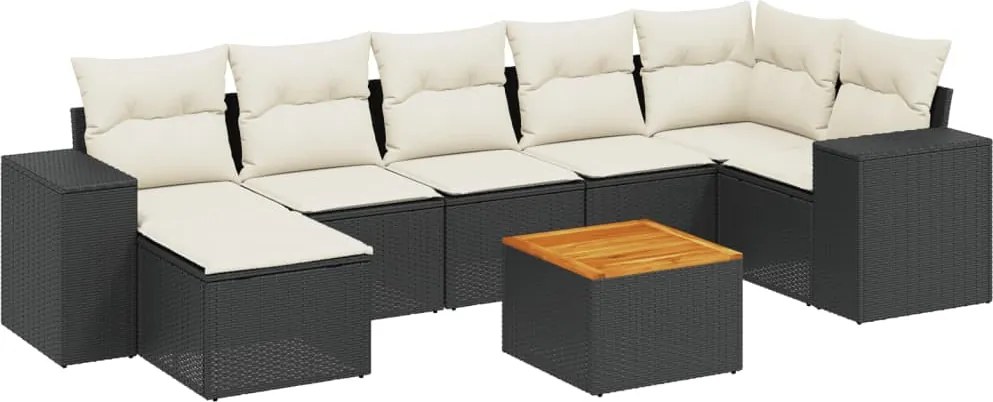 vidaXL Set mobilier de grădină cu perne, 8 piese, negru, poliratan