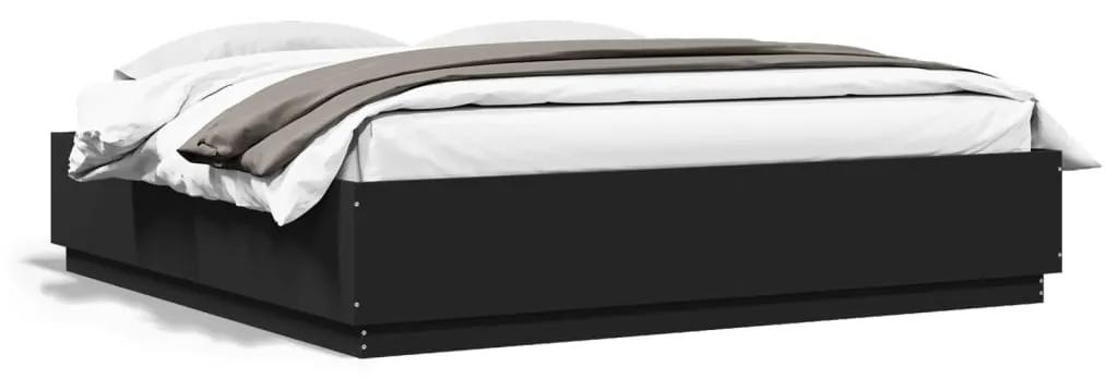 3209584 vidaXL Cadru de pat cu lumini LED, negru, 200x200 cm, lemn prelucrat