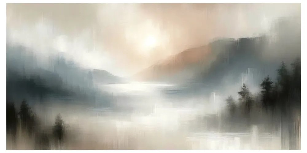 Tablou vale liniștită în ceață