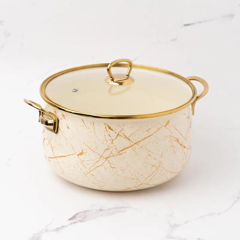 Oala Goldmann GM 8017-20B, 4 L, 20x13 cm, Email, Acoperire antiaderenta, Inductie, Auriu/Marmură