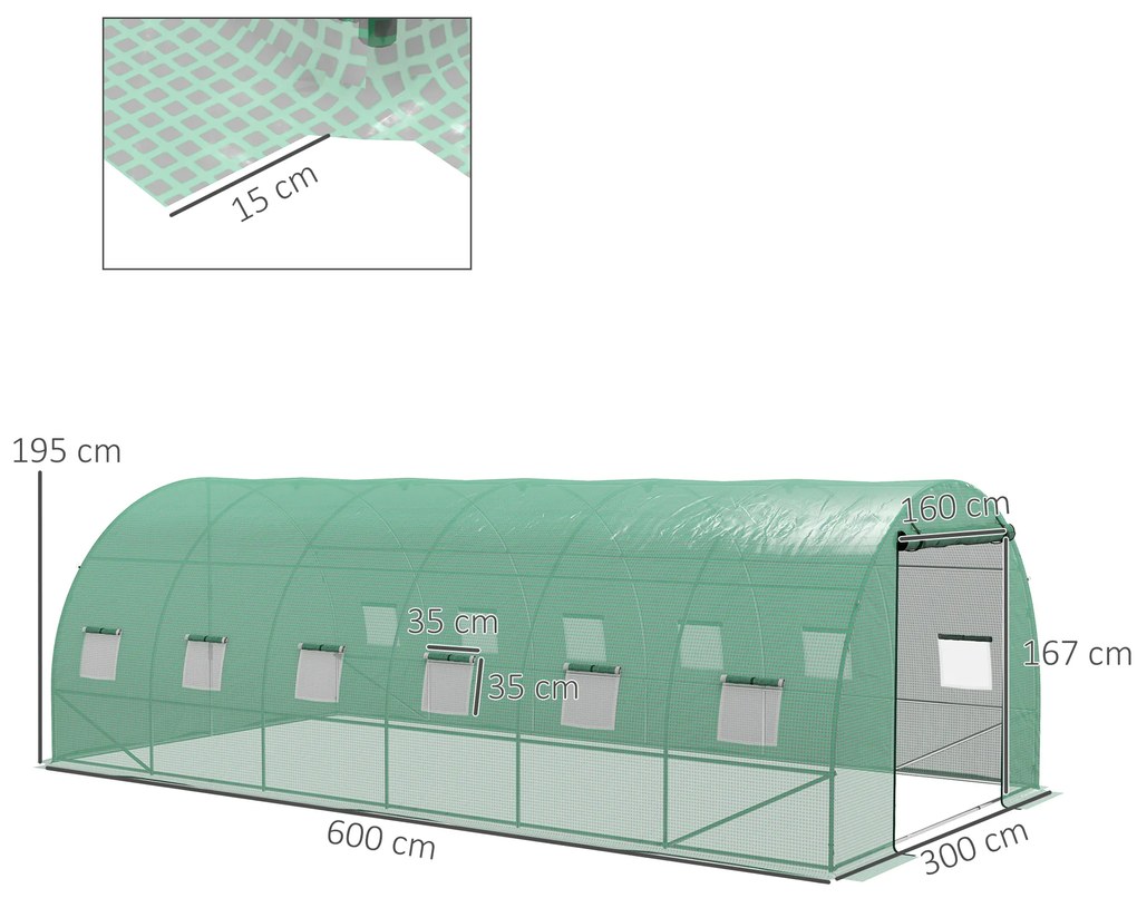 Seră politunel Outsunny 6 x 3(m) cu sistem de stropitoare | Aosom Romania