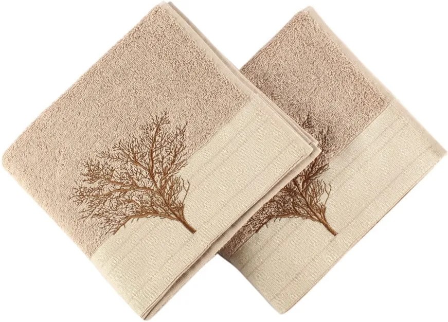 Set 2 prosoape din bumbac Infinity, 50 x 90 cm, maro deschis