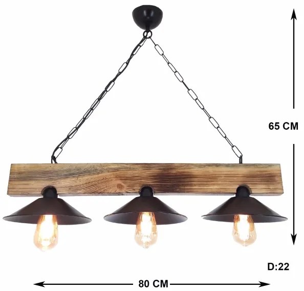 Lustră suspendată pe cablu HEPSI 3xE27/40W/230V, molid/nuc