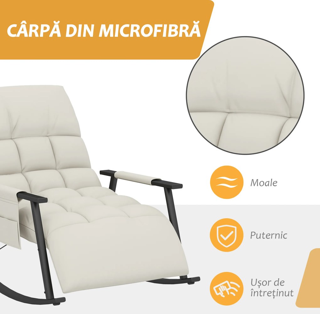 HOMCOM Fotoliu tapițat, fotoliu de alăptare, suport pentru picioare și spătar reglabile capacitate 120 kg 60 x 134 x 70 cm crem | Aosom Romania