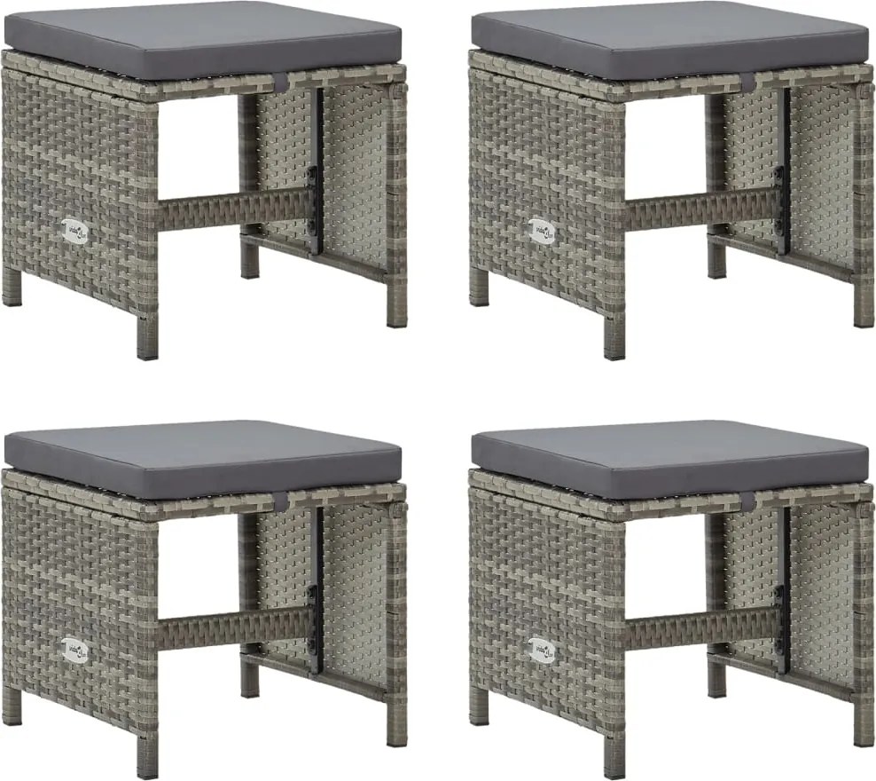 vidaXL Taburete de grădină cu perne, 4 buc., gri, poliratan