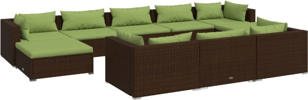 vidaXL Set mobilier de grădină cu perne, 10 piese, maro, poliratan