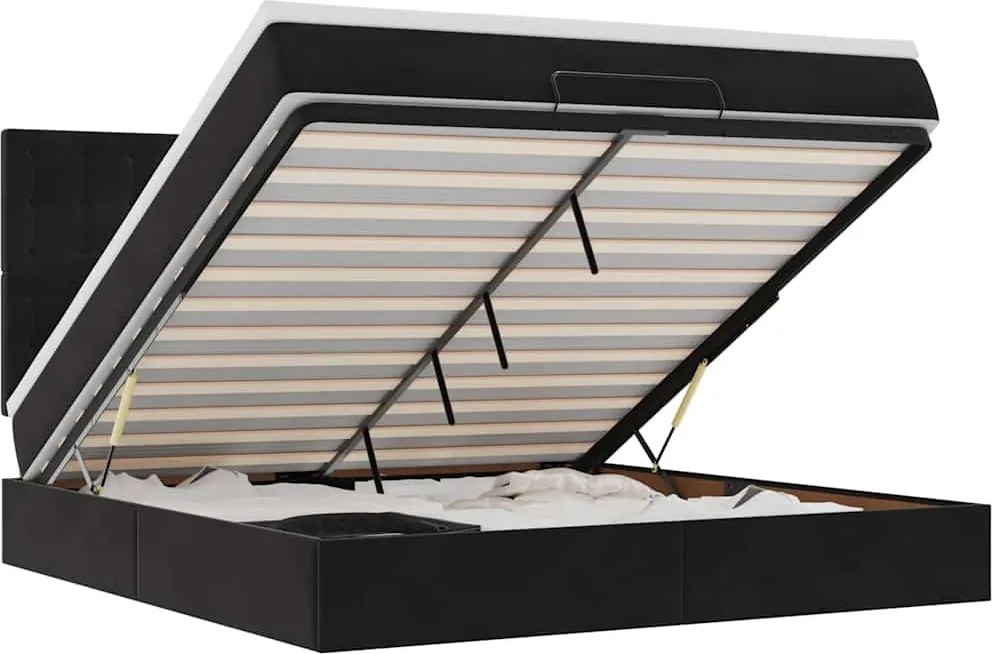 vidaXL Cadru de pat otoman cu saltele, catifea neagră 180x200cm