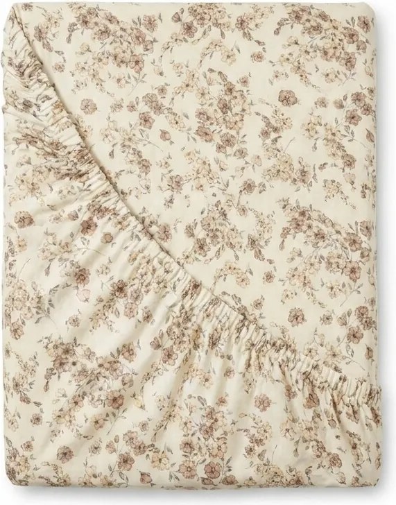 Cearșaf de pat din bumbac cu elastic Kvalitex Flori, bej, 100 x 200 cm, 100 x 200 cm