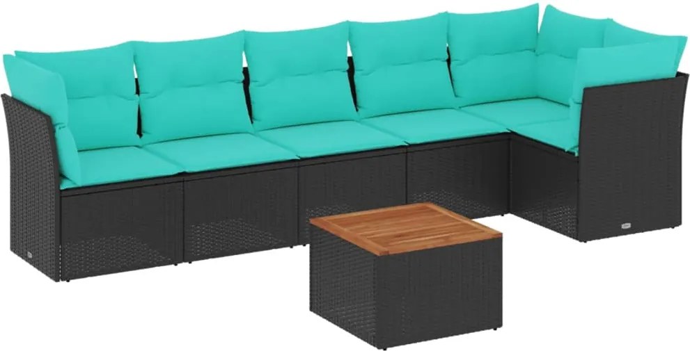 vidaXL Set canapele de grădină cu perne, 7 piese, negru, poliratan