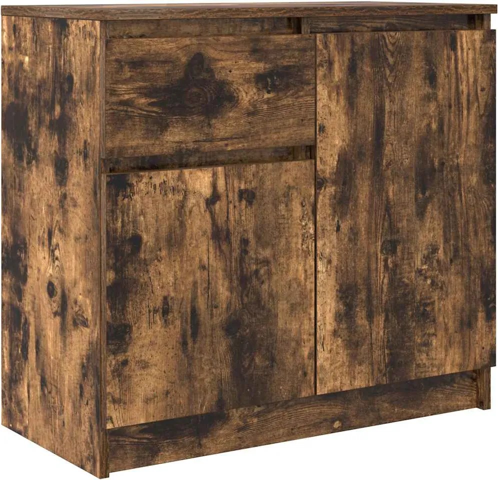 vidaXL Bufetă cu sertar stejar afumat 71x35x65 cm lemn de stratificat