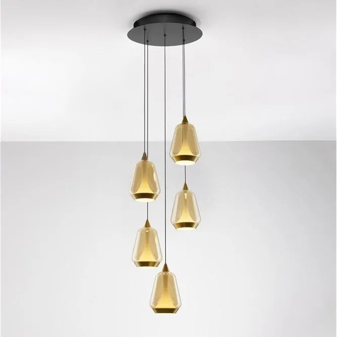 Lustra moderna cu 5 pendule LED, Metal, Sticla, Champaign, ALISH