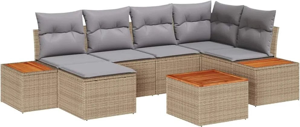 vidaXL Set de canapele pentru grădină cu pernă 7 pcs Bej poliratan