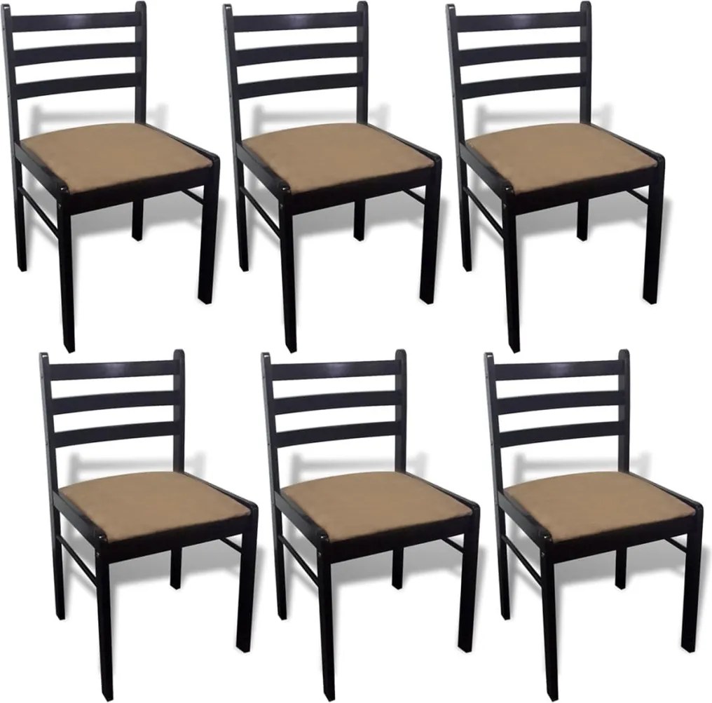 vidaXL Scaune de bucătărie, 6 buc., maro, lemn masiv hevea & catifea