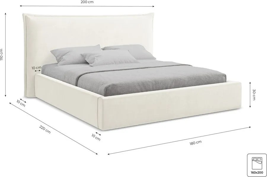 Pat matrimonial violet tapițat cu spațiu de depozitare cu somieră 160x200 cm Esala – Makamii