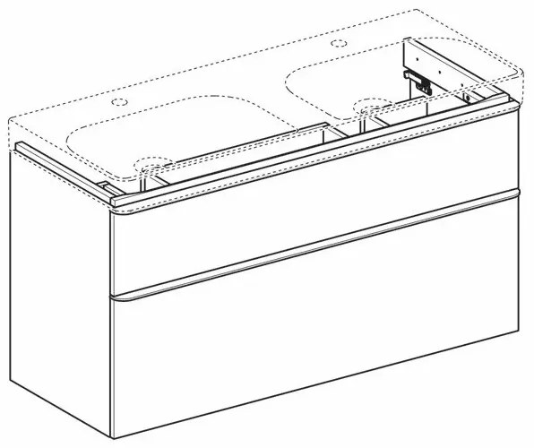 Dulap baza pentru lavoar dublu suspendat Geberit Smyle Square nuc 2 sertare 119 cm