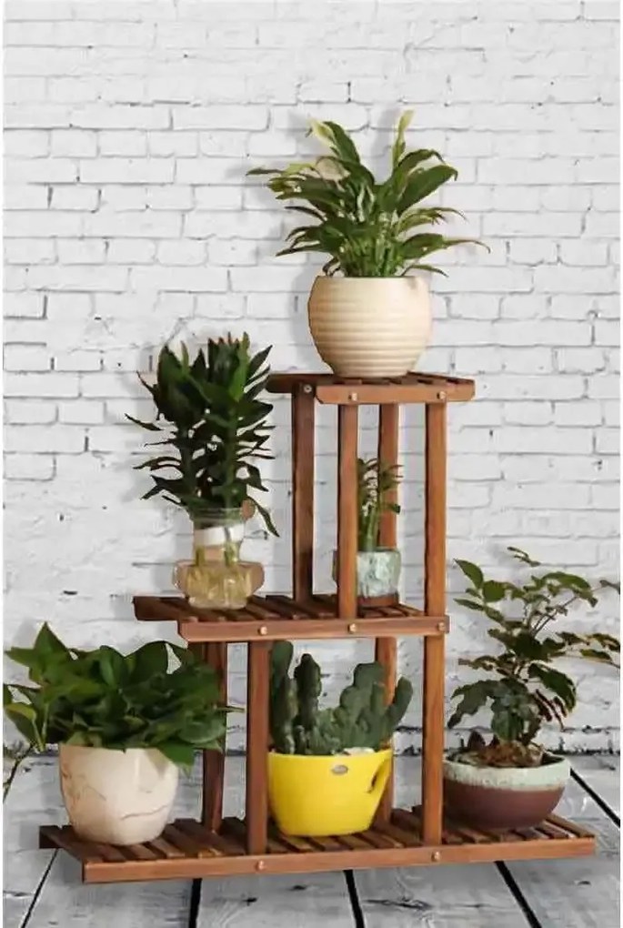 Stand etajera flori, Homs Garden 10, 85x85x25, lemn natur