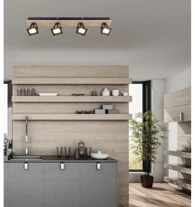 Plafoniera LED cu 4 spoturi directionabile design industrial Joya maro, negru