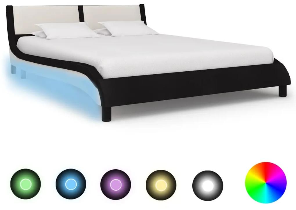 280472 vidaXL Cadru de pat cu LED, negru și alb, 135x190 cm, piele ecologică