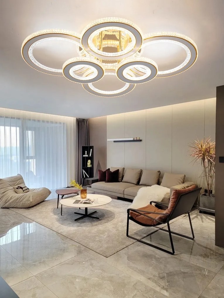 Lustra LED Cu Telecomanda, 3 Tipuri De Lumina Plus Lumina RGB, Intensitate Reglabila, 318W, Auriu