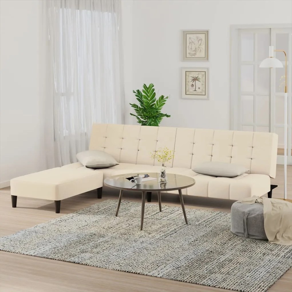3080568 vidaXL Canapea extensibilă cu taburet, 2 locuri, crem, catifea
