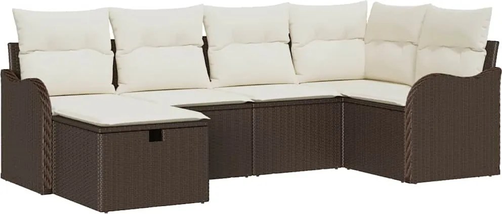 vidaXL Set de canapele pentru grădină cu pernă 6 pcs Maro Rattan poli