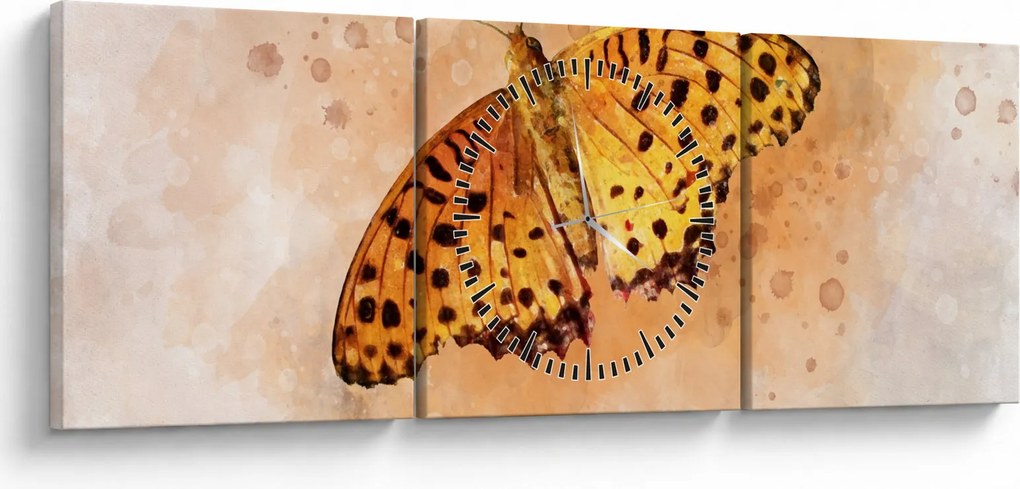 Tablou - Fluture portocaliu, aquarelă (cu ceas) (90x30 cm)