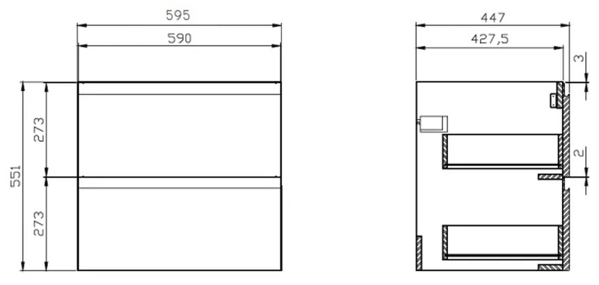 Dulap baie suspendat Cersanit Moduo 60 pentru lavoar, gri lucios, montat 600 mm, Gri lucios