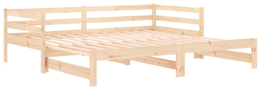 Pat de zi extensibil, 2x(80x200) cm, lemn masiv de pin Maro