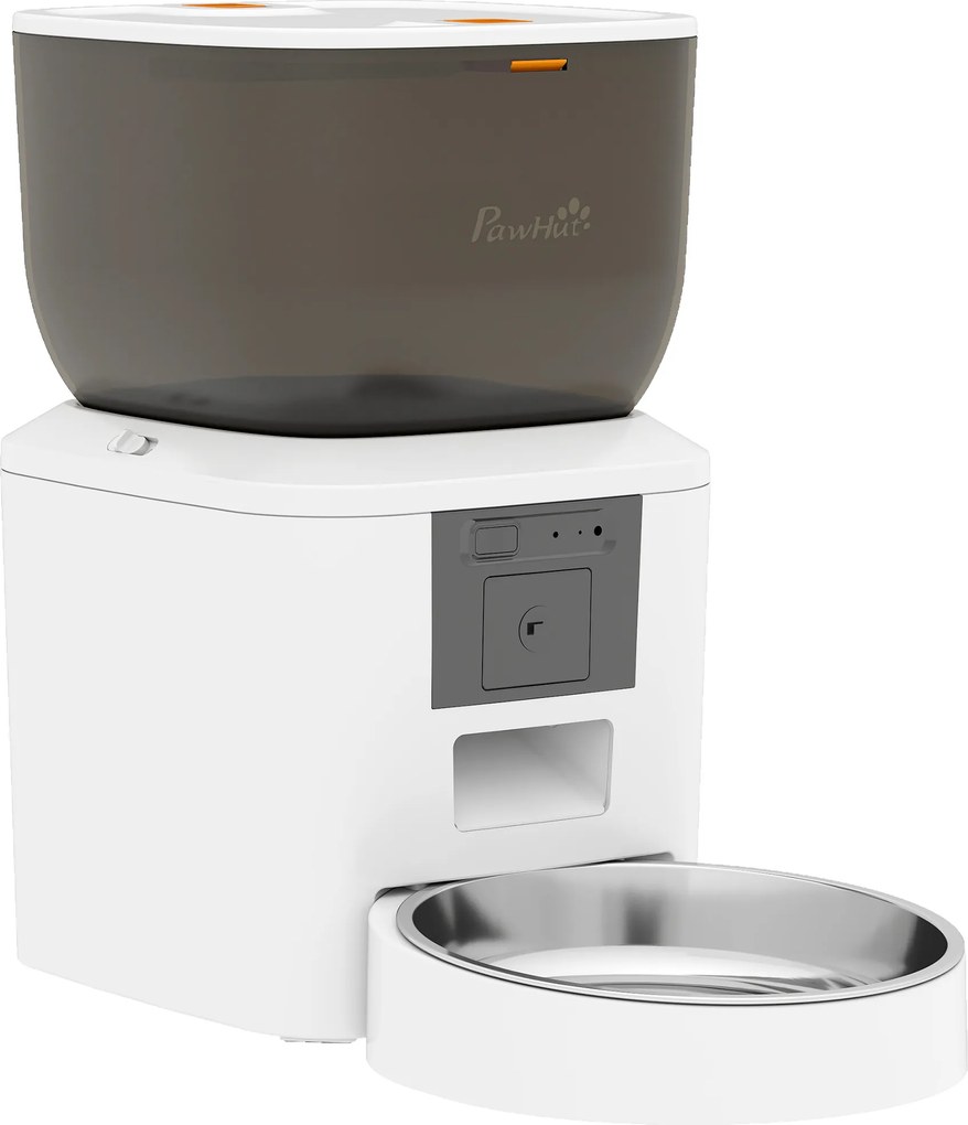 PawHut Distribuitor Automat de Hrană pentru Pisici și Câini 4L, WiFi 2,4G, Control din Aplicație cu Cameră, Bol, Alb | Aosom Romania