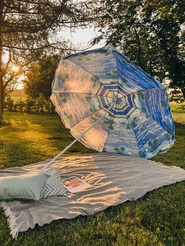 Umbrela de soare alb-albastru, SOLSTICE 180 cm