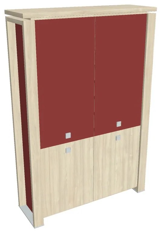 Dulap înalt Verno+ S 140 x 46 x 210 cm, uși combinate, salcâm / roșu
