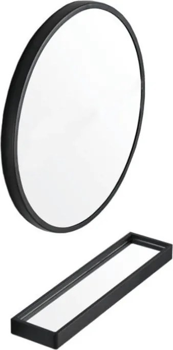 Oglinda neagra rotunda cu raft BREDO Ø 60 cm