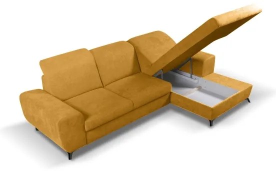 Colțar tapițat ALTA, extensibil, cu spațiu de depozitare, configurație în L, pe partea dreaptă, galben