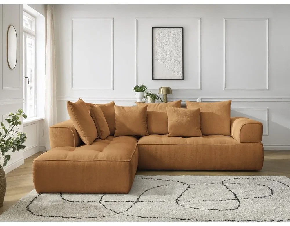 Colțar galben muștar cu tapițerie din chenille (cu colț pe partea stângă/în formă de ”L”) Whesley – Bobochic Paris