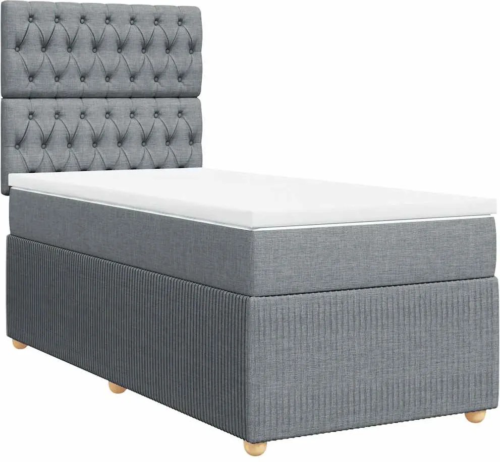 vidaXL Pat box spring cu saltea, gri deschis, 90x200 cm, textil