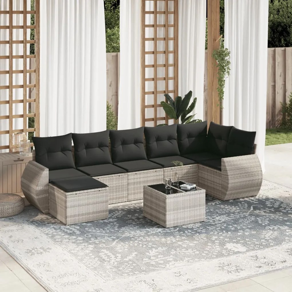 3254029 vidaXL Set mobilier de grădină cu perne, 8 piese gri deschis poliratan