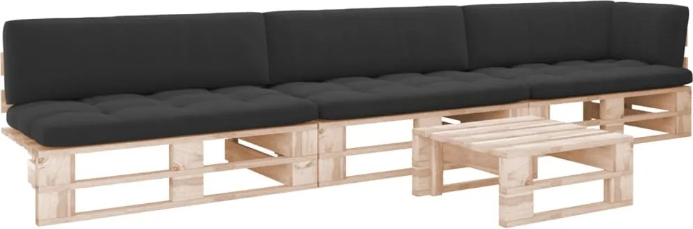 vidaXL Set mobilier paleți cu perne, 4 piese, lemn de pin tratat
