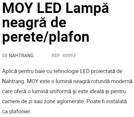 Aplica LED perete/tavan pen negru mattru baie IP44 MOY black