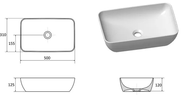 Ravak XJX0D150000 - Lavoar pentru blat CERAMIC SLIM 50 x 31 cm, ceramică/negru