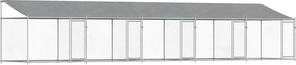 vidaXL Cușcă câini cu acoperiș și uși, gri, 10x2x2 m, oțel galvanizat