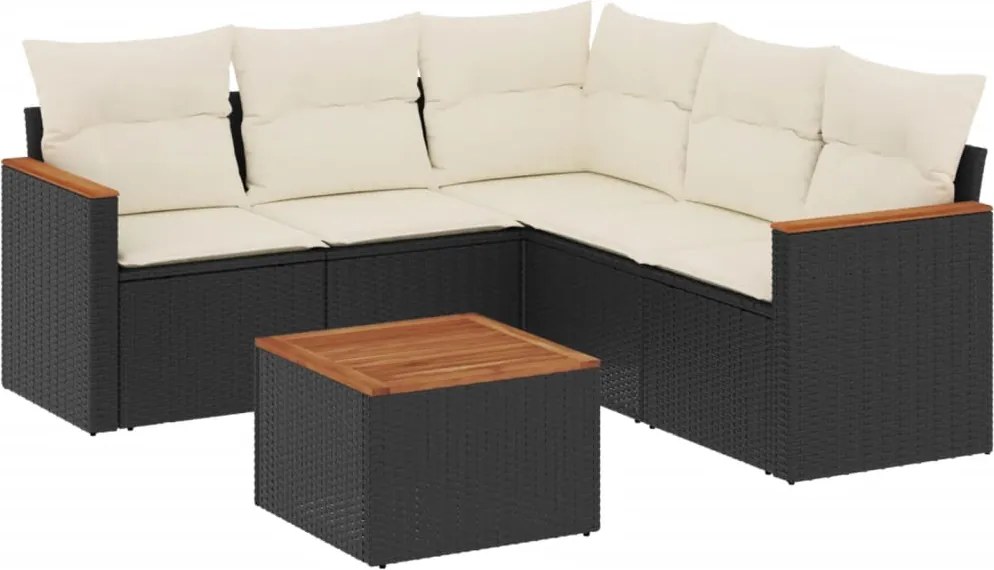 vidaXL Set mobilier de grădină cu perne, 6 piese, negru, poliratan