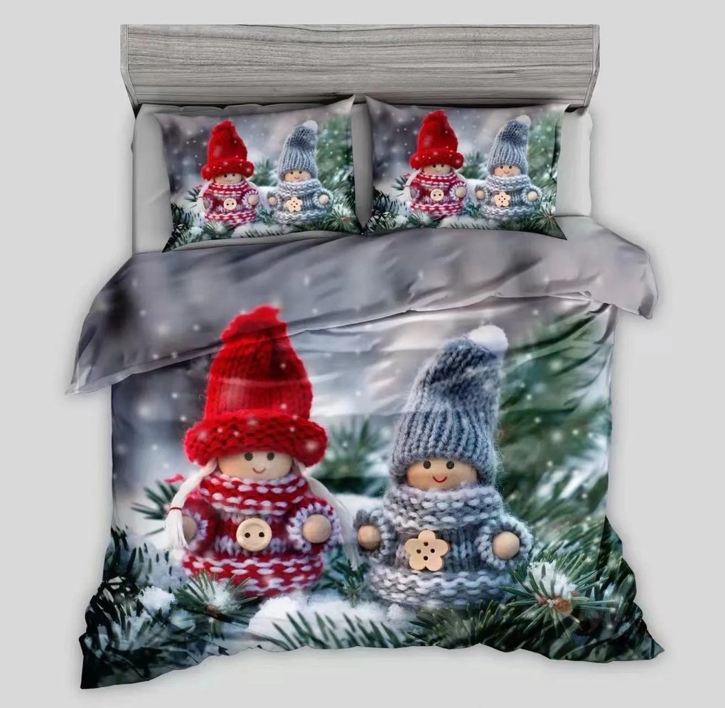 Lenjerie de pat din bumbac 3D MINI JOY CHRISTMAS gri, 100% bumbac Dimensiune lenjerie de pat: 70 x 90 cm | 140 x 200 cm
