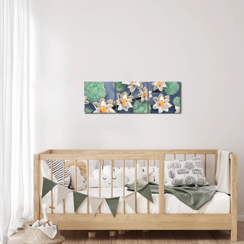 Tablu cu nufăr (cu ceas) (90x30 cm)