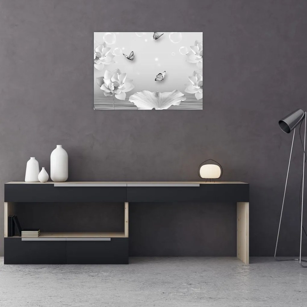 Tablou - Design flori și fluturi (70x50 cm)