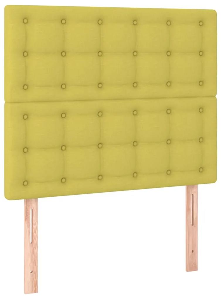 Pat box spring cu saltea, verde, 100x200 cm, textil Verde, 100 x 200 cm, Nasturi de tapiterie